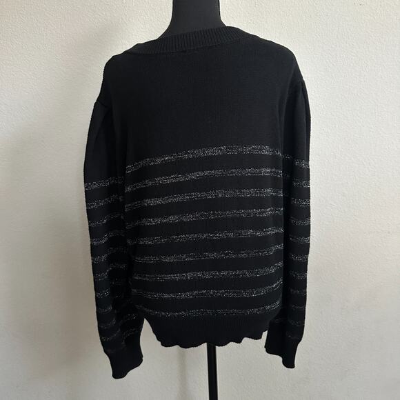 Rails Sweater Women Large Black Pullover Cashmere Blend Glitter Striped Knit - Picture 4 of 11
